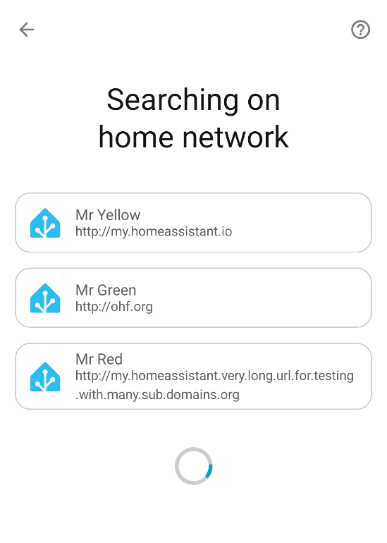 Home Assistant Companion app showing a list of multiple discovered servers to choose from